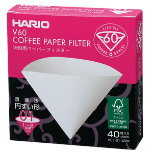 V60 Filter Paper ❘ 01 Size-Kaffefilter-Hario-40 pack-Blekt-Barista och Espresso